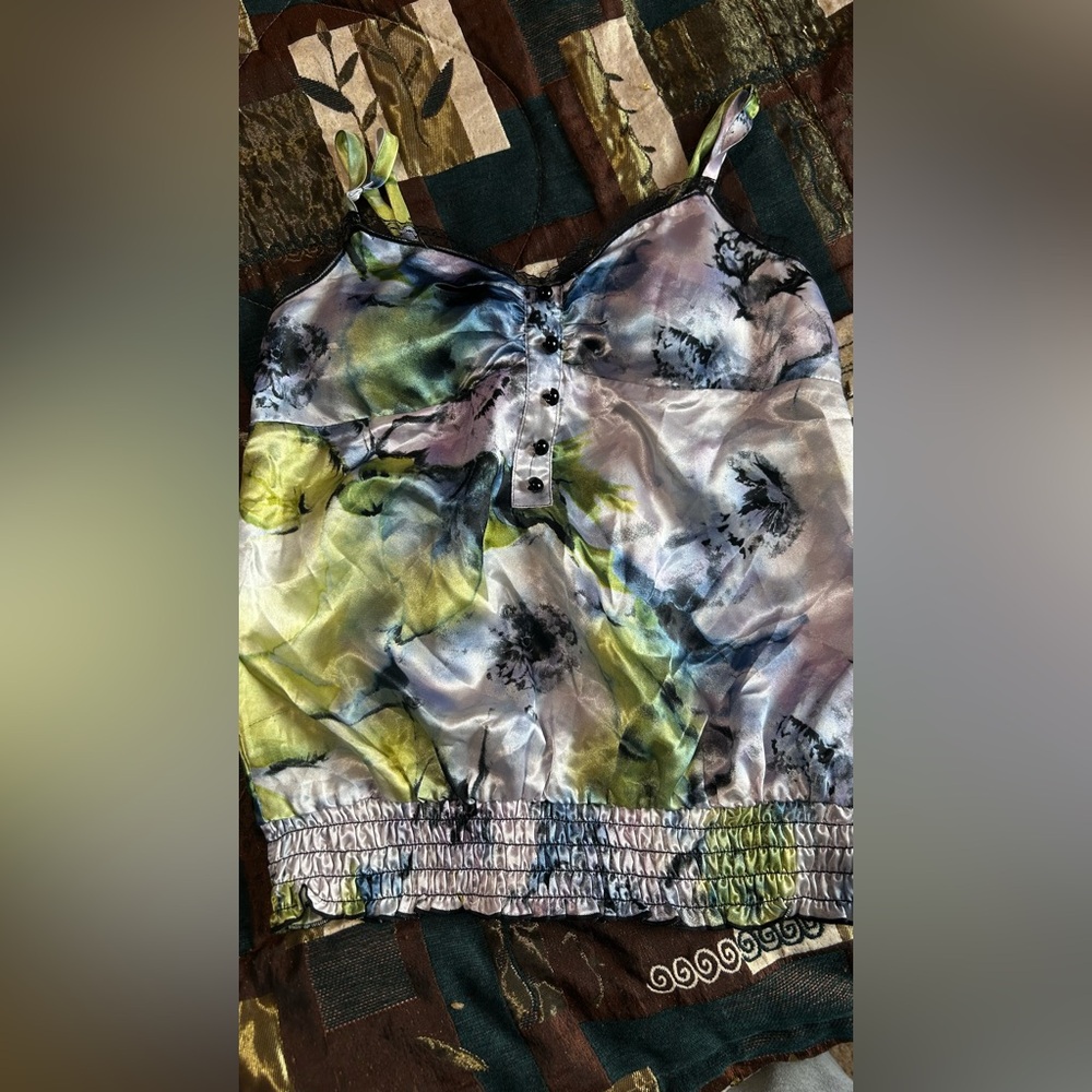 Floral Satin Tube Top with Button Detail